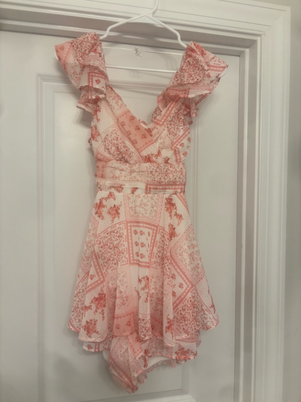 Altar'd State Coral and White Floral Smocked Bodice Mini Dress